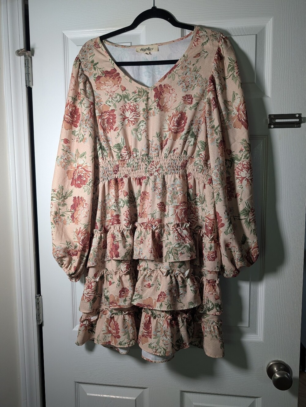 Haptics by Holly Harper Floral Tiered Mini Dress Size L Pink Long Sleeve